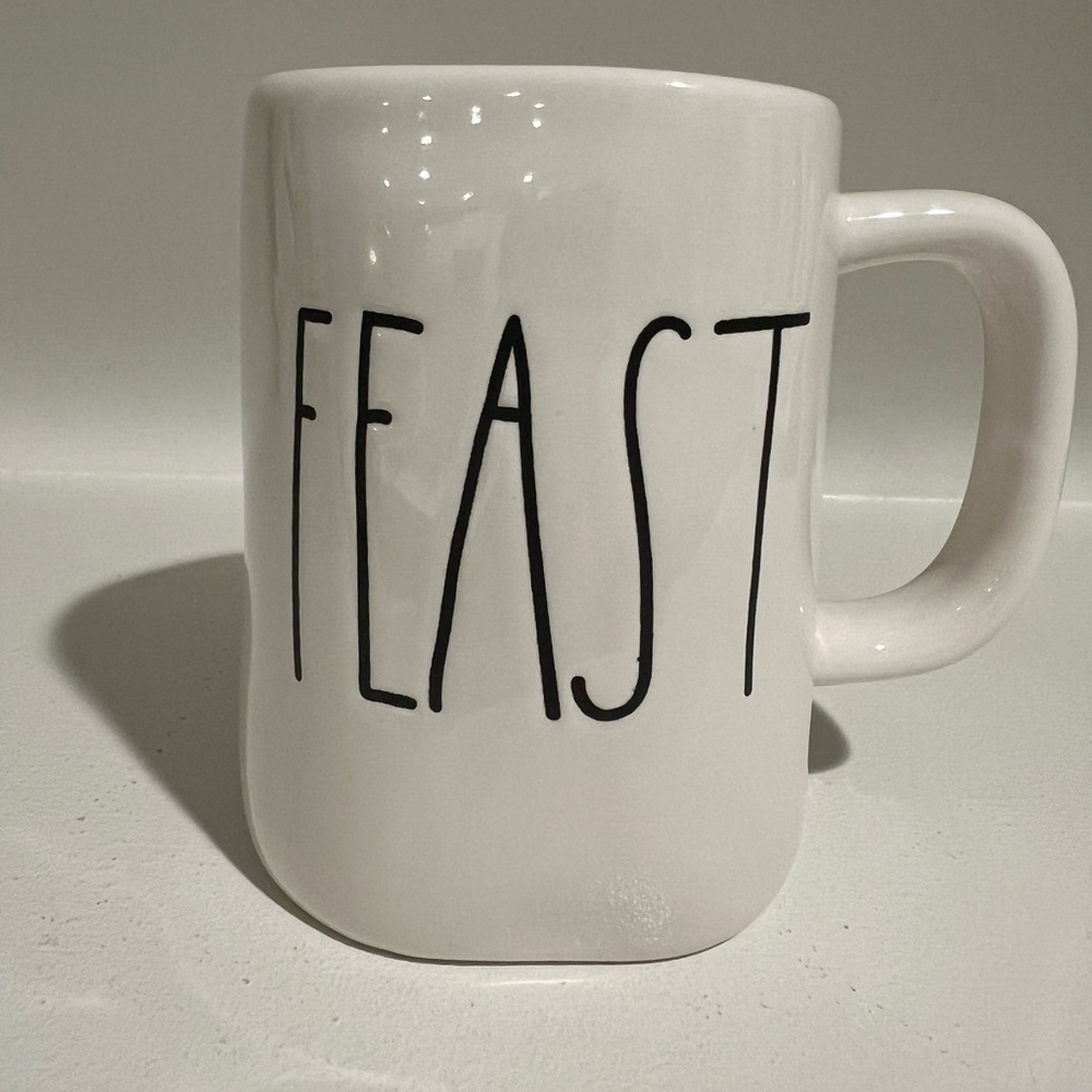 Magenta White FEAST Coffee Mug Engraved Ceramic 12oz